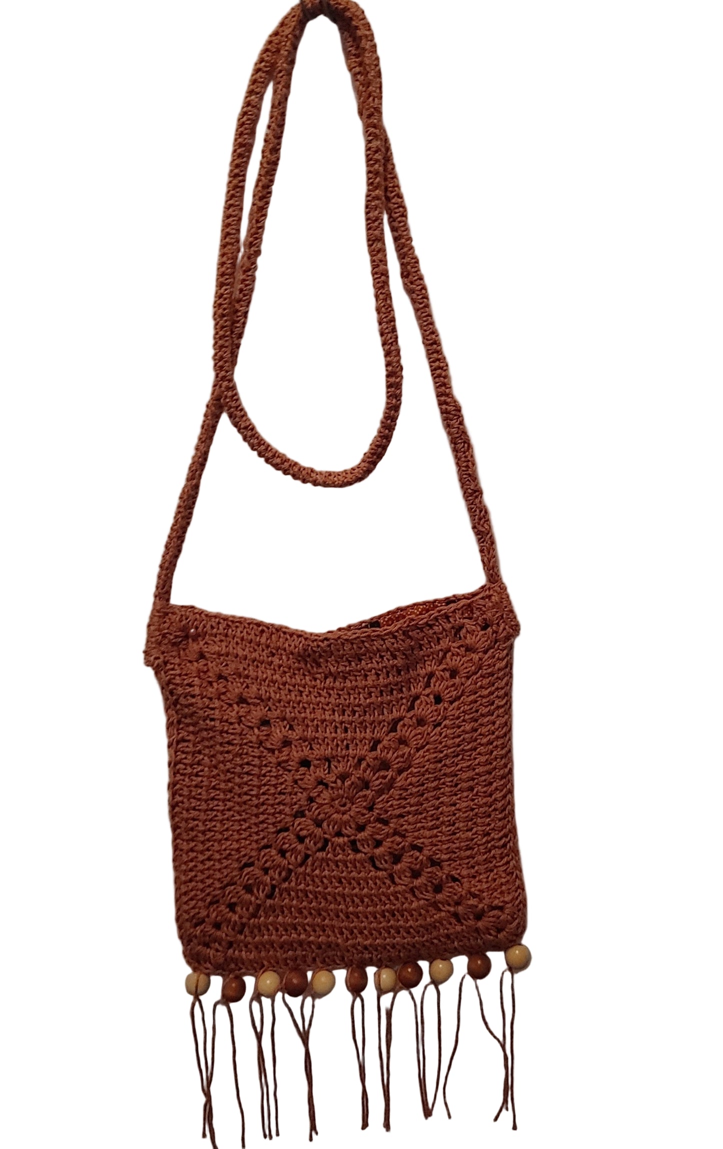 Brown Beaded Crossbody Bag
