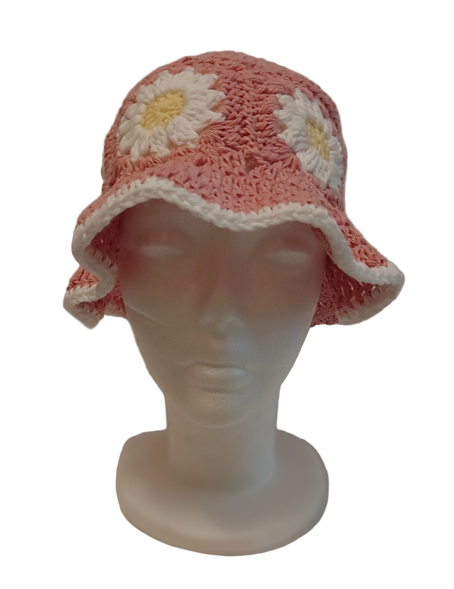 Pink Daisy Crochet Bucket Hat L/XL