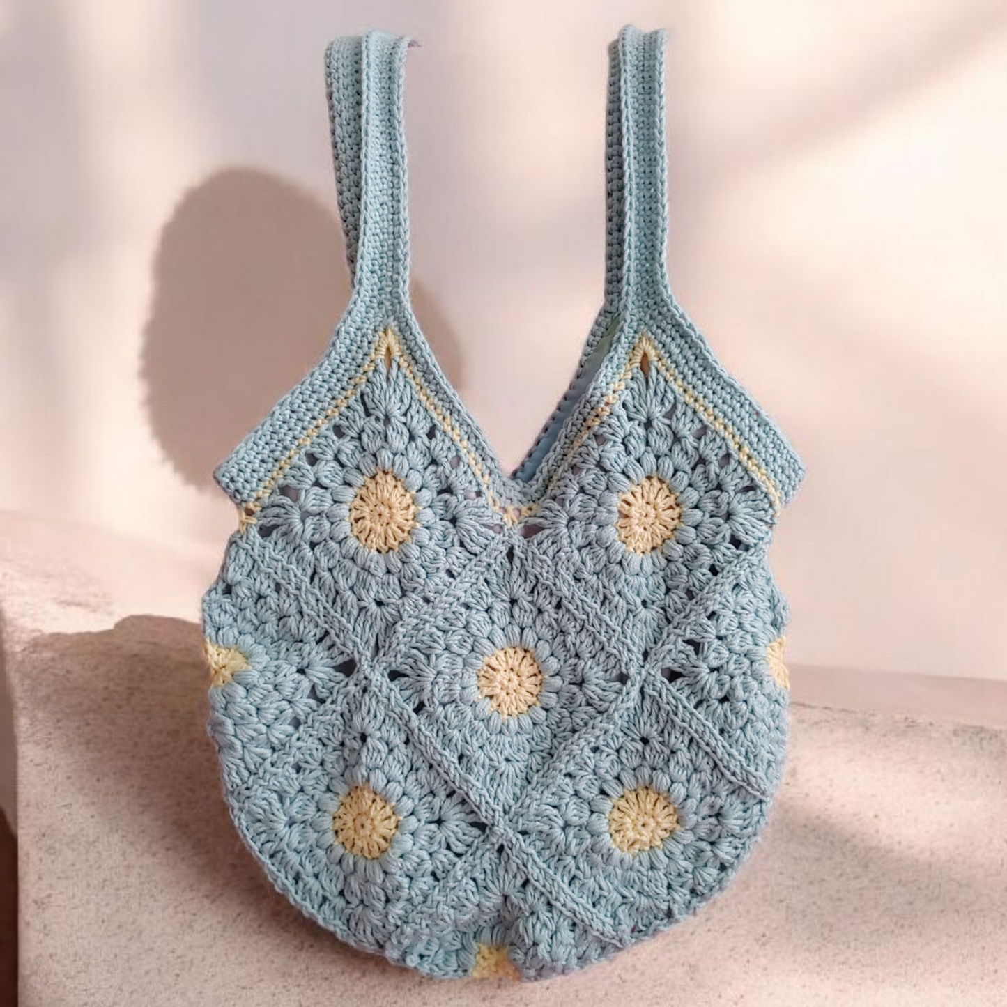 Crochet green and yellow Artisanal shoulder handbag.