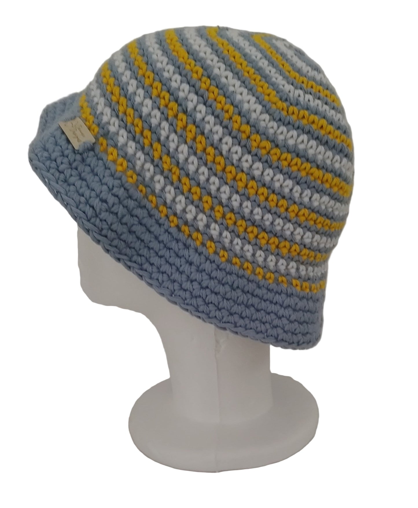 Blue Striped Crochet Bucket Hat S/M