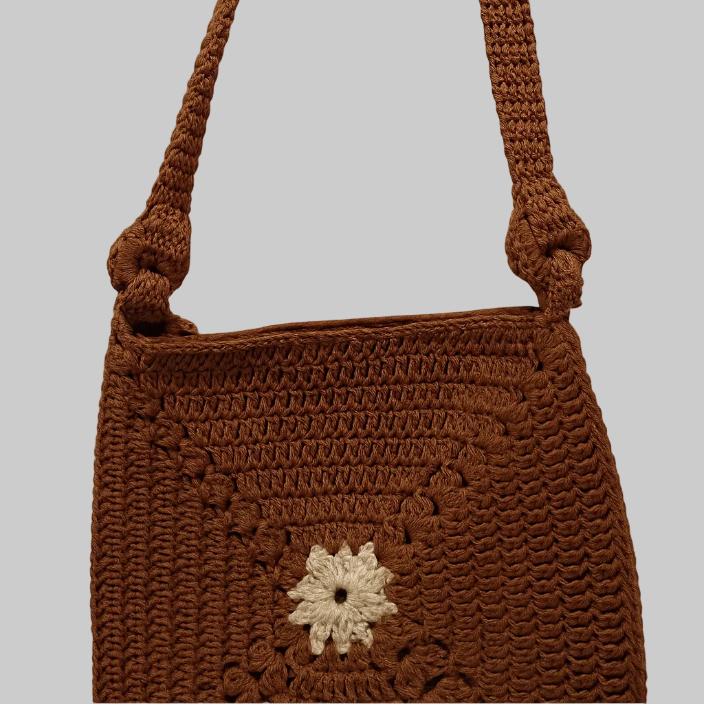 Handmade autumn bloom crochet crossbody bag with floral granny square