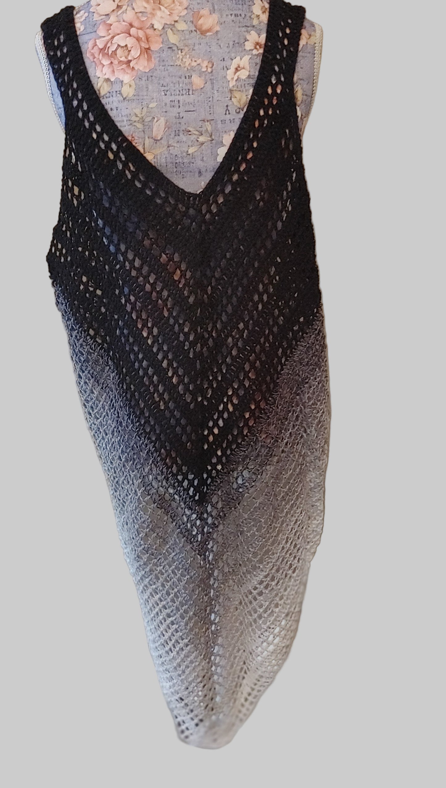 Handcrafted crochet back ombre dress beachwear with elongated front and back.