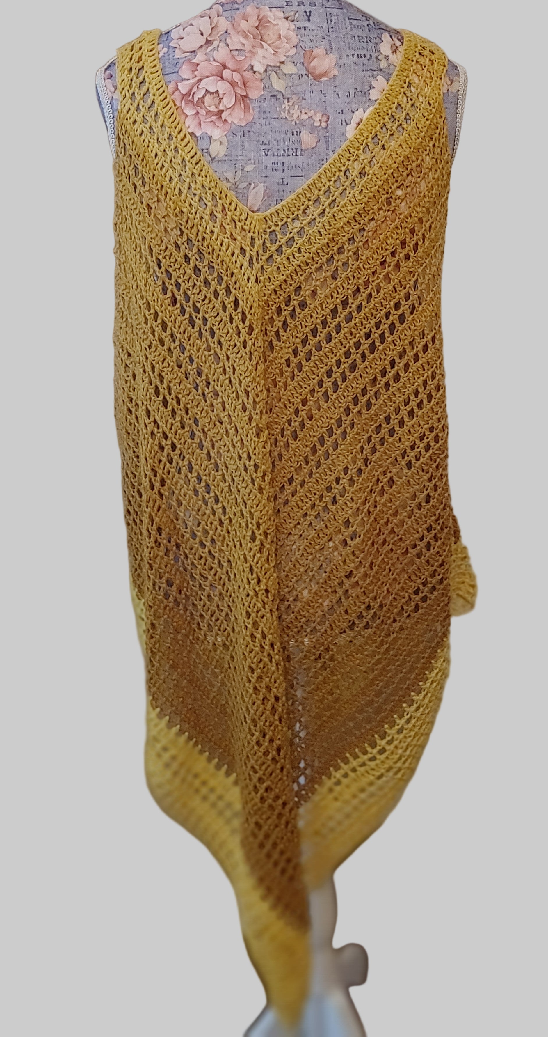 Handcrafted crochet yellow ombre beachwear dress with elongated front and back.