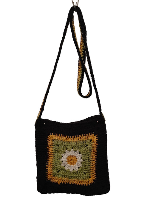 Black Granny Daisy Cross-Body Bag