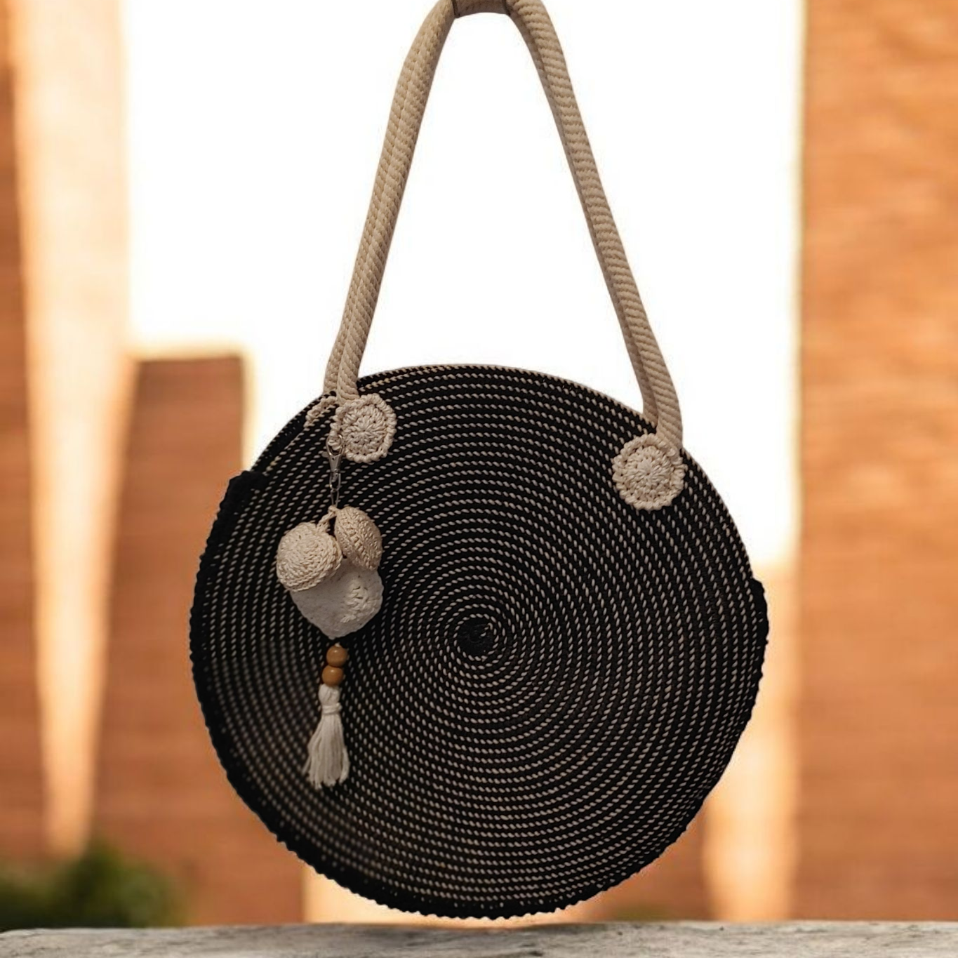 Black woven and crochet everyday beach tite.