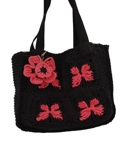 Black and Coral Butterfly Handbag