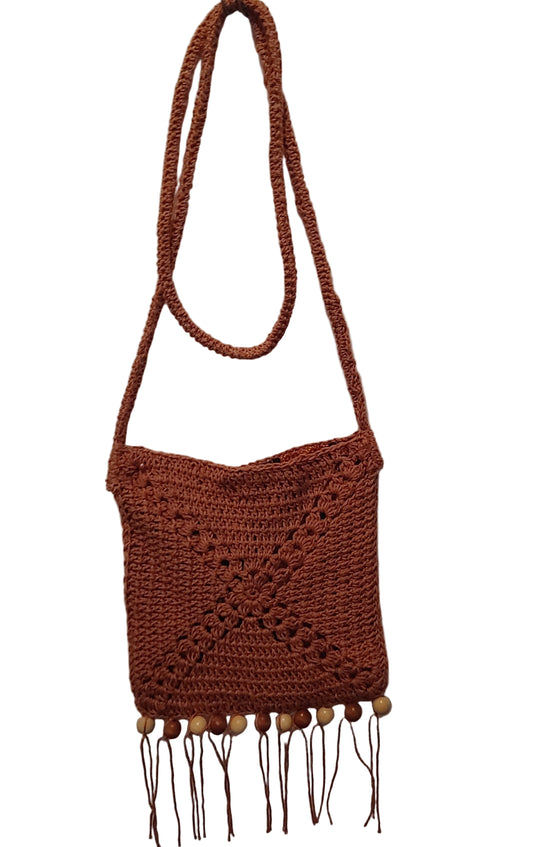 Brown Beaded Crossbody Bag