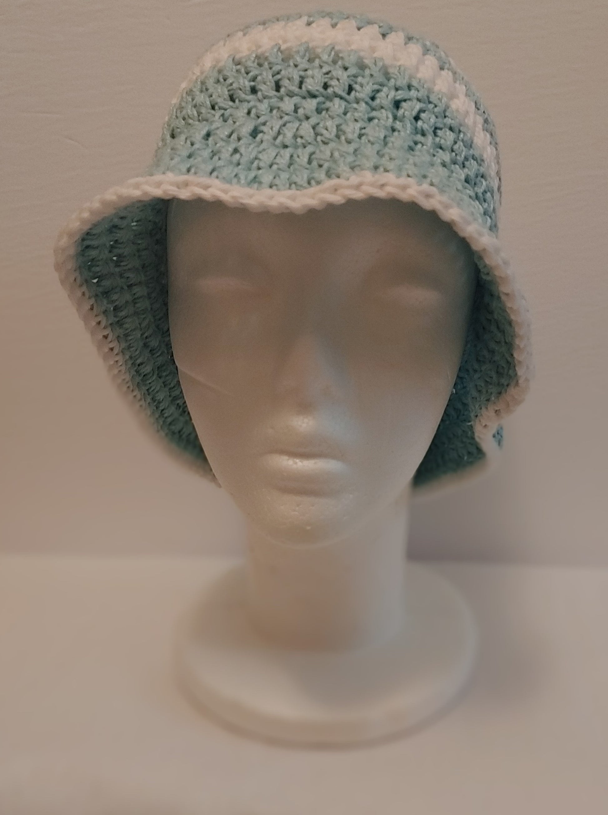 "Blue white striped crochet bucket hat L/XL - handmade cotton summer hat"