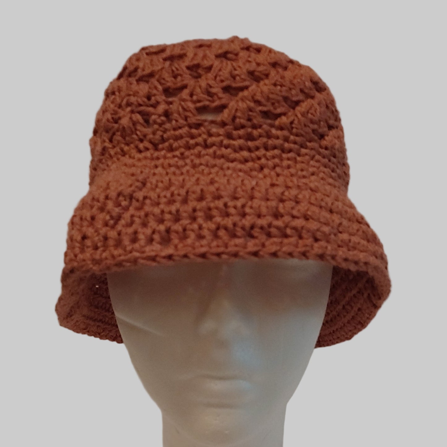 Bronze brown crochet granny square bucket hat.