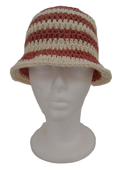 Brown Stripe Crochet Bucket Hat S/M