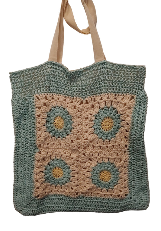 Green Floral Granny Tote Bag