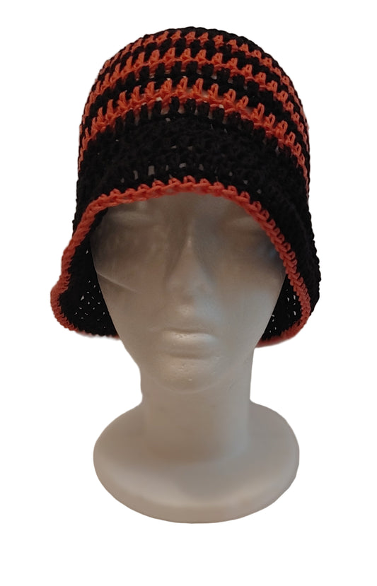 Black and Coral Striped Bucket Hat L/XL