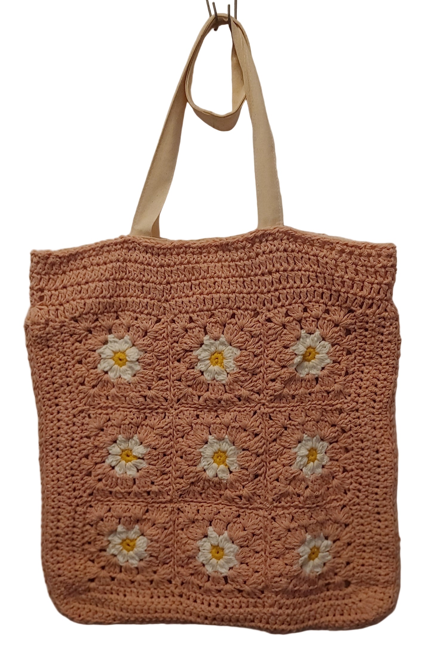 Pink daisy crochet Eco-Tote.