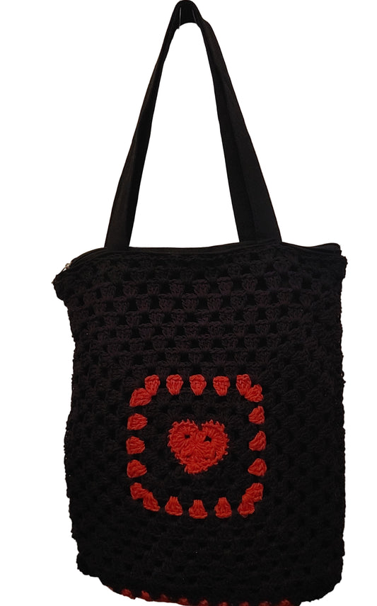 Red Heart Zippered Tote Bag