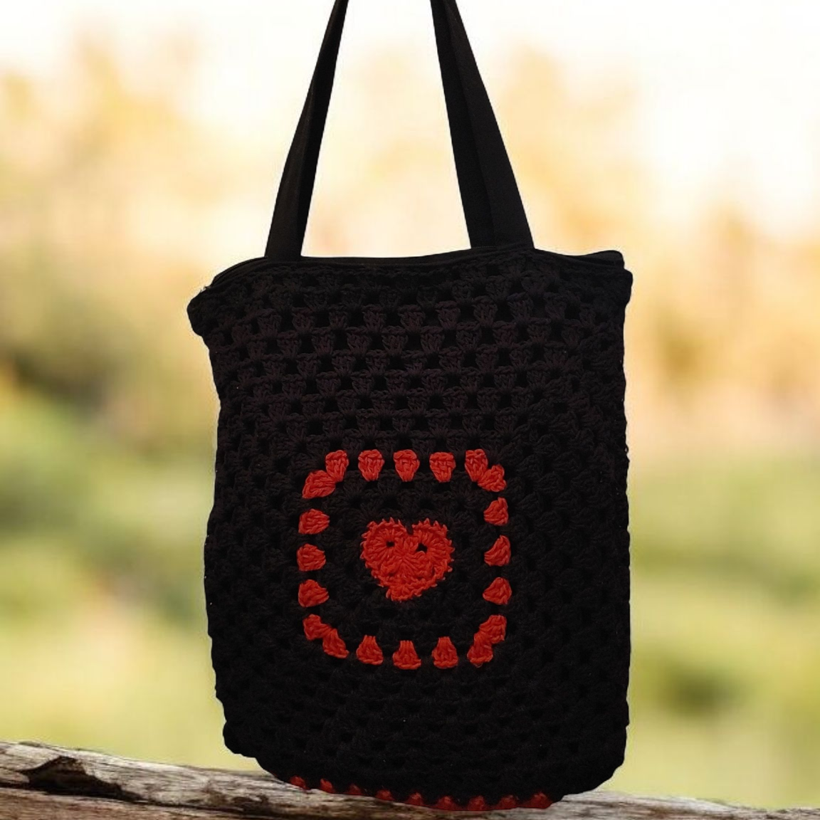 Red heart black crochet everyday Eco-Tote.