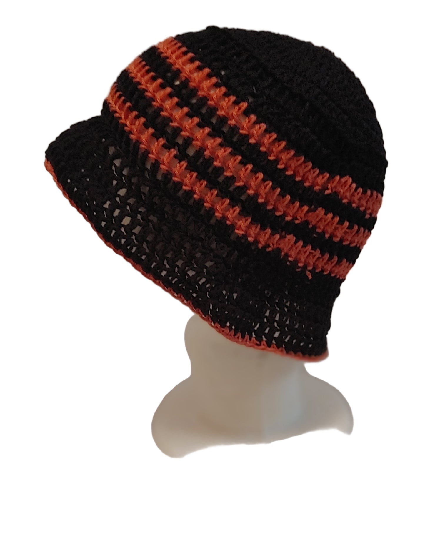 Black and Coral Striped Bucket Hat S/M
