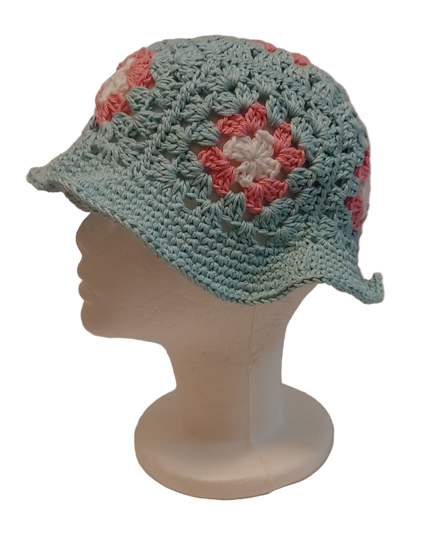 Blue, Pink and White Granny Bucket Hat L/XL