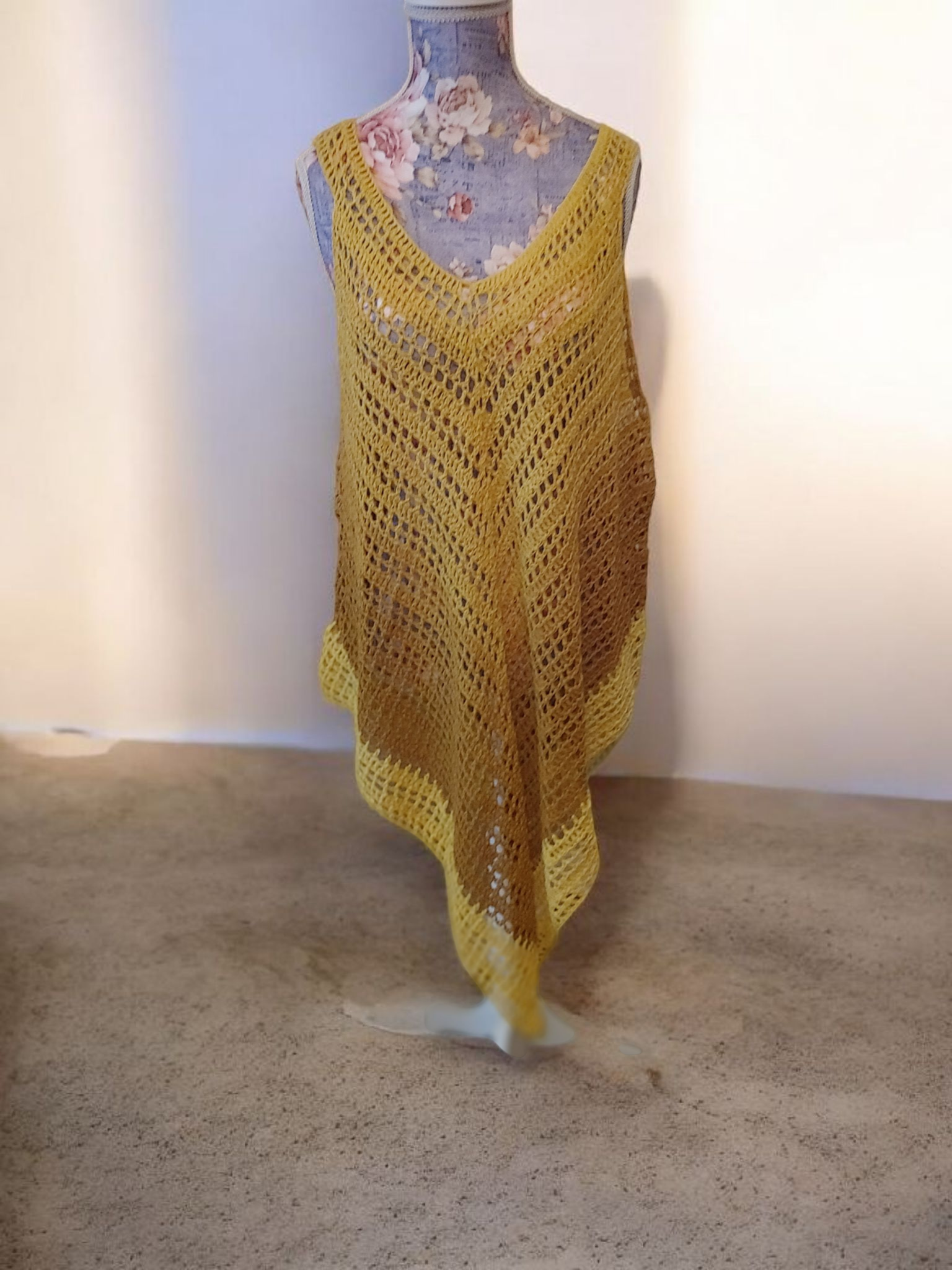 "Yellow ombre crochet beach cover up dress - handmade cotton beachwear"